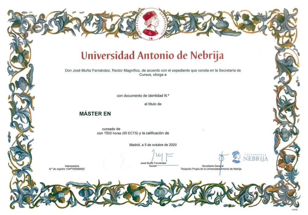 西班牙内布里哈大学证书样本