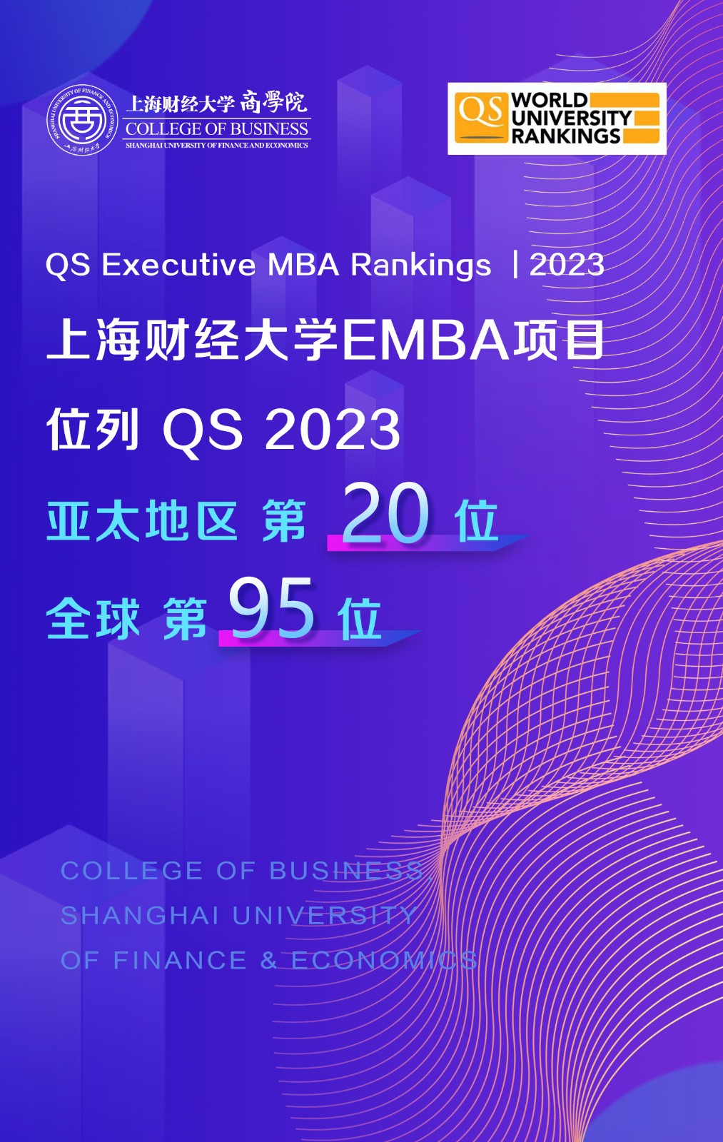 2023年QS排名出炉/上海财经大学商学院EMBA项目位居全球第95位、亚太第20位