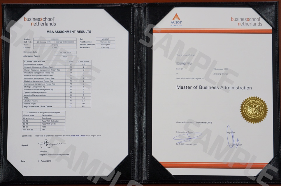 荷兰商学院工商管理硕士（MBA）学位证书
