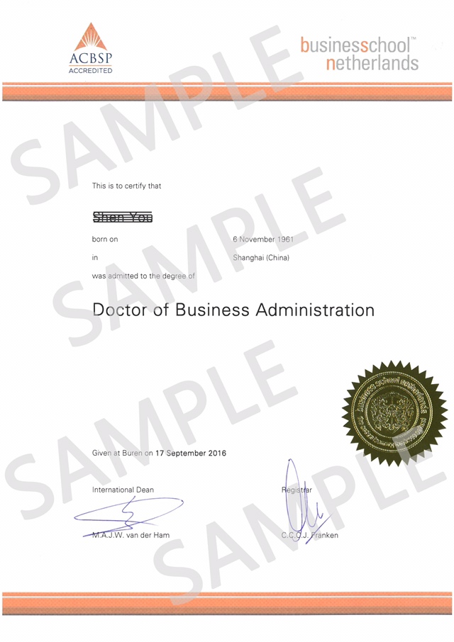 荷兰商学院工商管理博士（DBA）学位证书