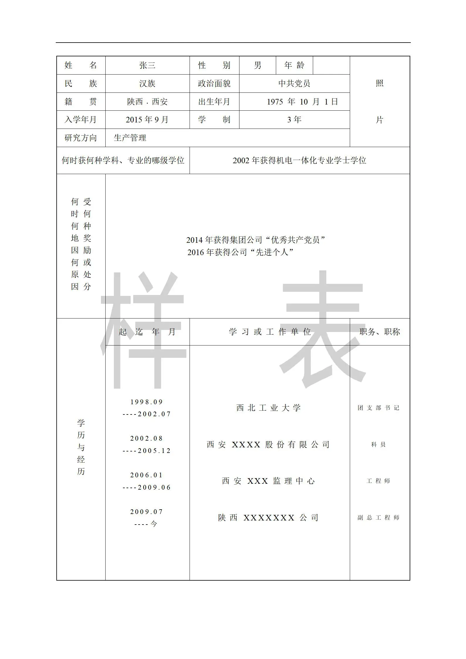 陕西工商管理硕士2024非全日制研究生毕业论文答辩材料填写样表