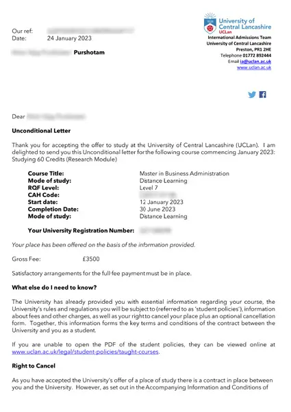 UCLan MBA offer 模板 UCLan MBA offer 模板