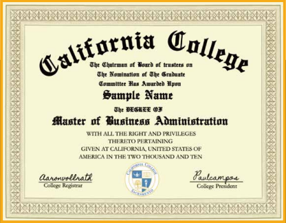 美国加州学院学位证书样本