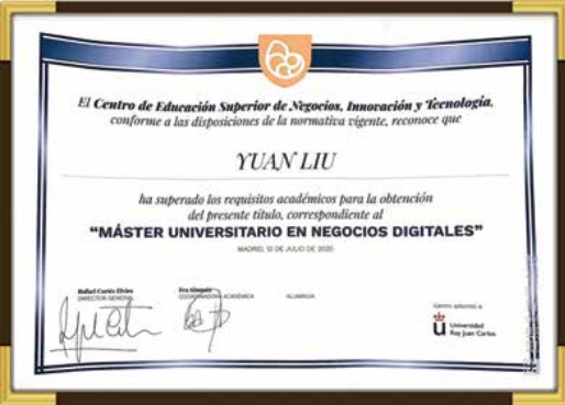 西班牙胡安卡洛斯国王大学学位证书样本