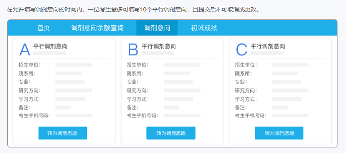 填写调剂意向
