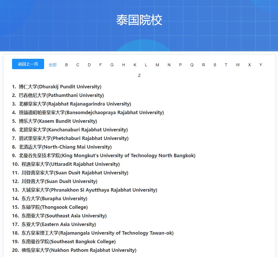 中留服承认的泰国学校名单