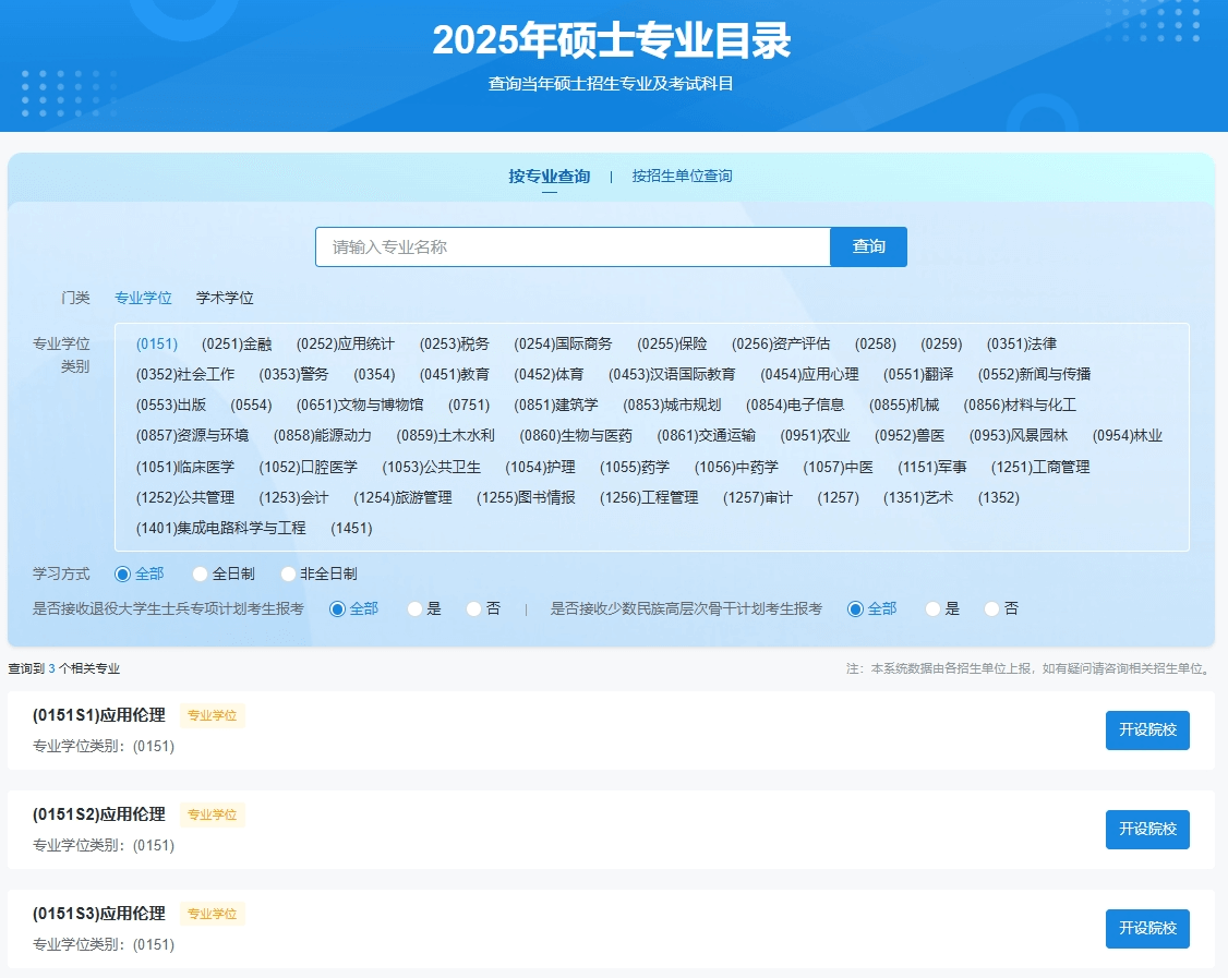 2025年硕士研究生考试招生专业目录查询