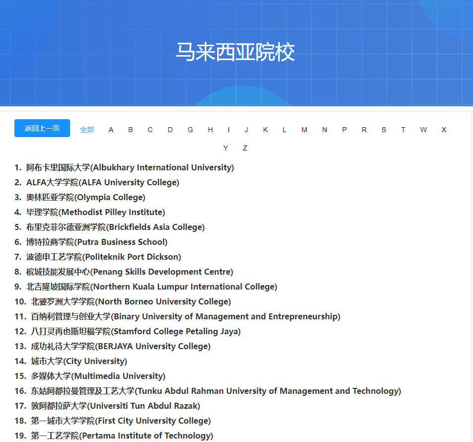 中留服承认马来西亚硕士学校清单