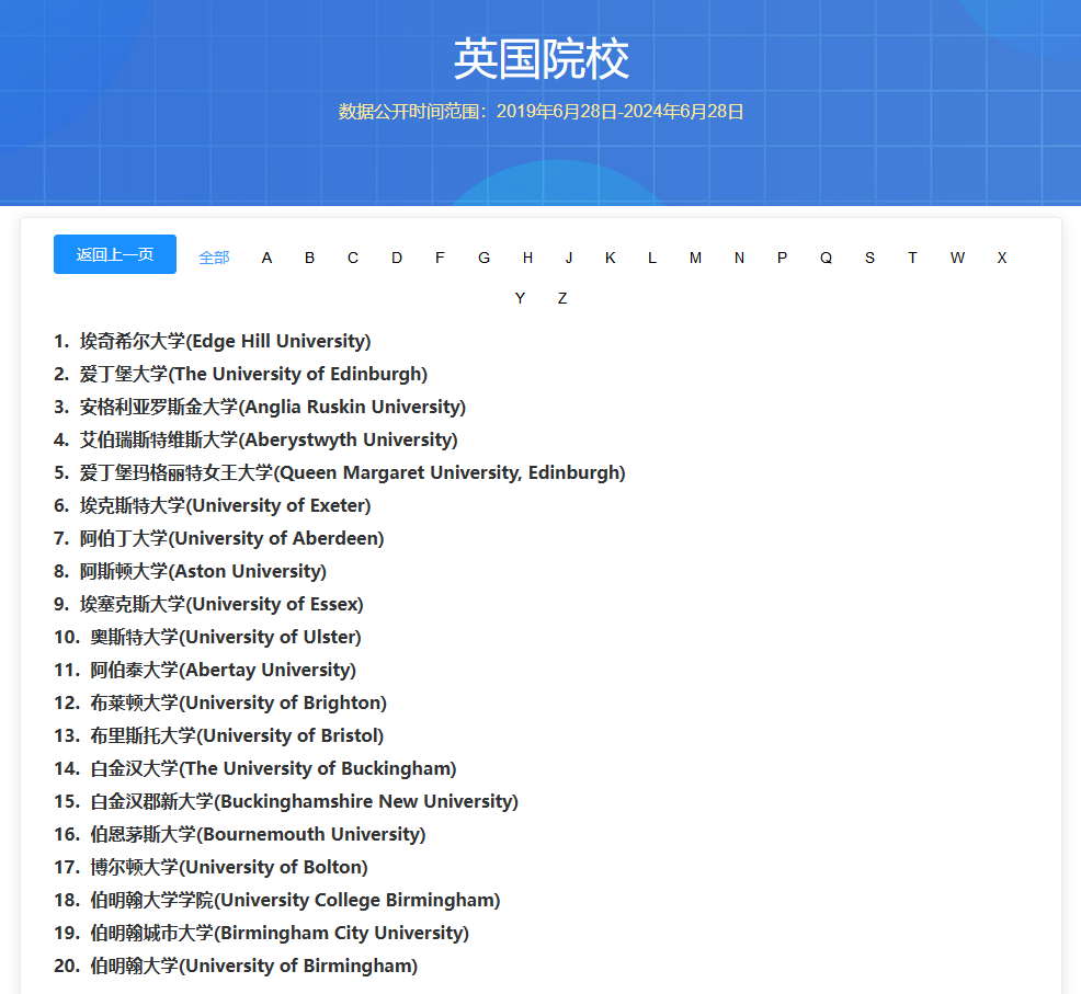 中国留学网认证英国院校