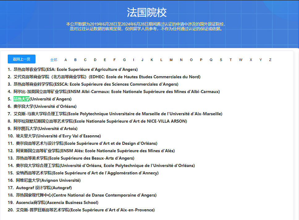 法國昂熱大學中國教育部認可嗎？