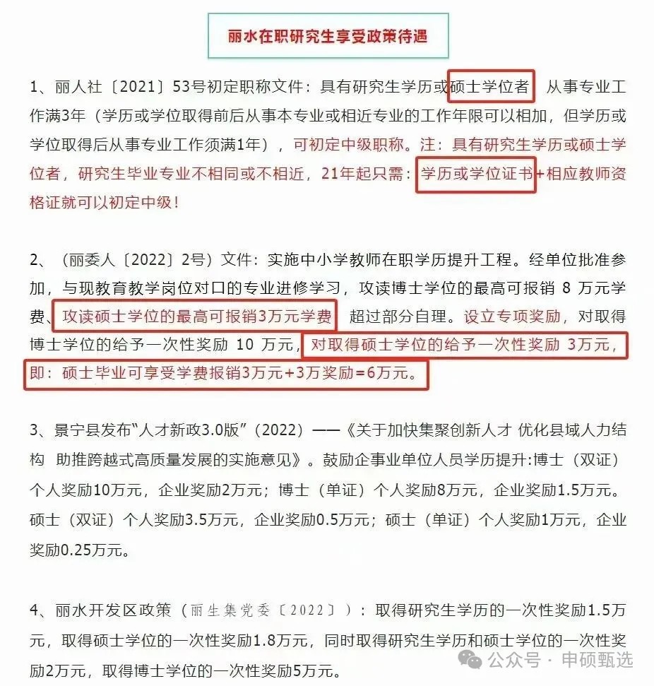 丽水在职研究生享受政策待遇