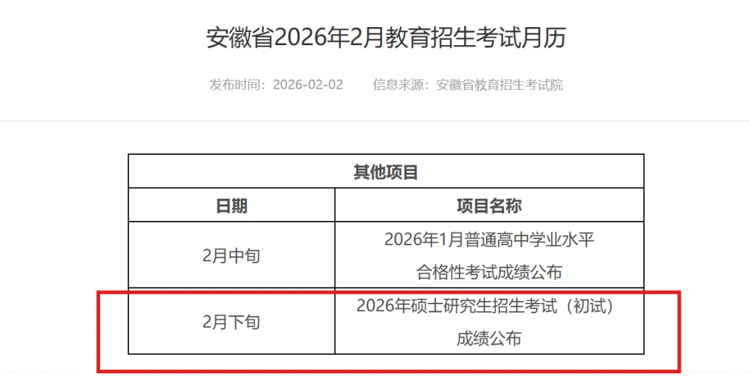 安徽省教育考试院最新发布考试月历
